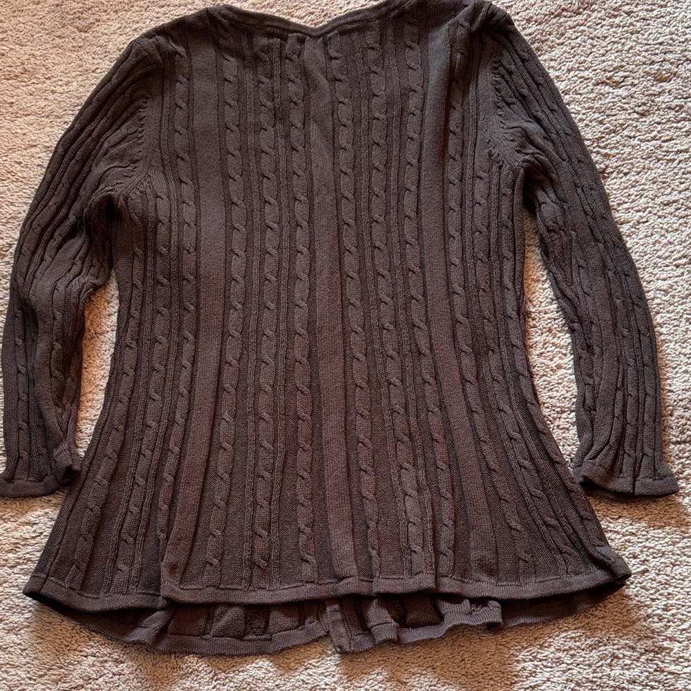 Croft & Barrow Women's Chocolate Brown Cotton Cable Knit Cardigan Sweater. - Picture 7 of 11